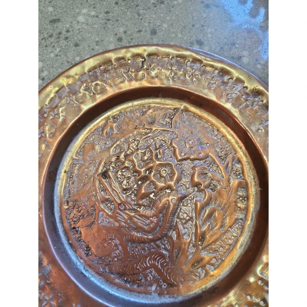 VTG Copper Wall Hanging Bird Floral Motif